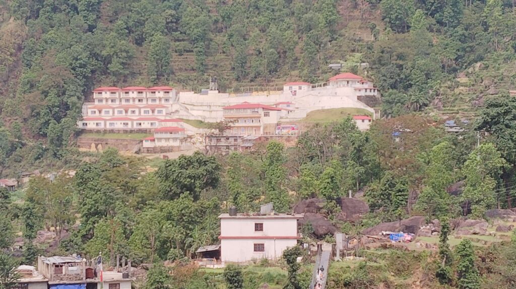 Dupcheshwor Mahadev Temple side view with prayer flags
