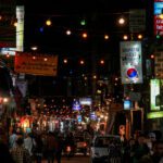 Lakeside Pokhara nightlife view at night with lights and street activity