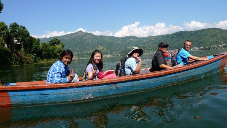 “Tourists enjoying boating on Phewa Lake