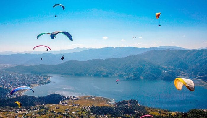 aragliding over Pokhara lakeside area